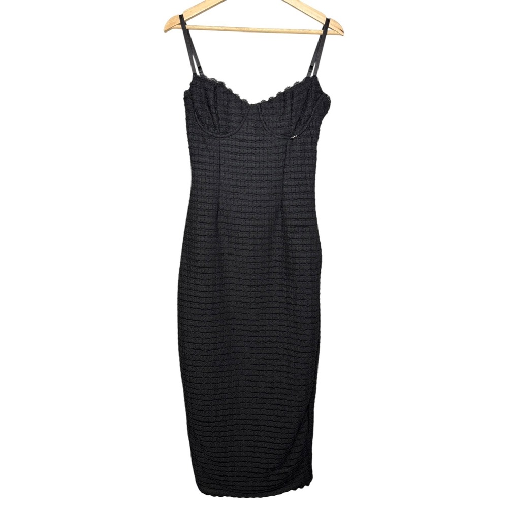 Camila Coelho Textured Bodycon Midi Dress Black S Cocktail Party Feminine